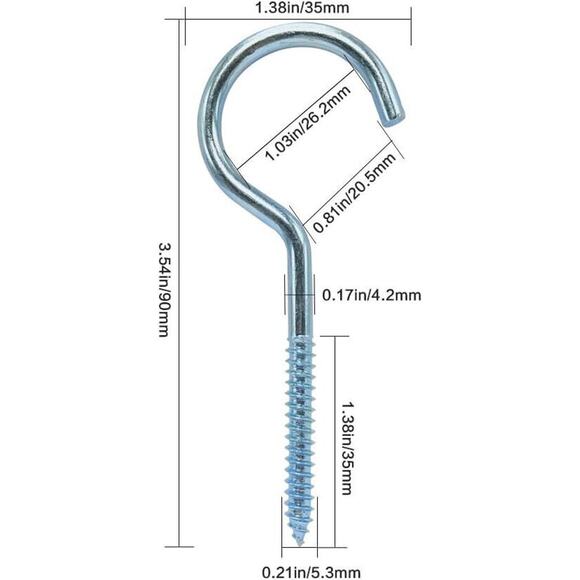 12PCS Blue Color Zinc Plated 3.55 Inch Open Eye Screw Metal Cup Hooks Round End - Picture 3 of 10